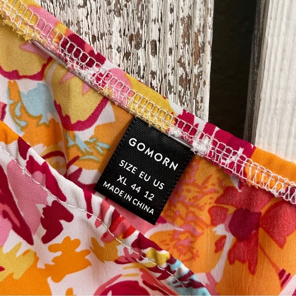 Gomorn Floral Print One Shoulder Top Size‎ XL Orange Red Boho Whimsical Cottage - Picture 2 of 9